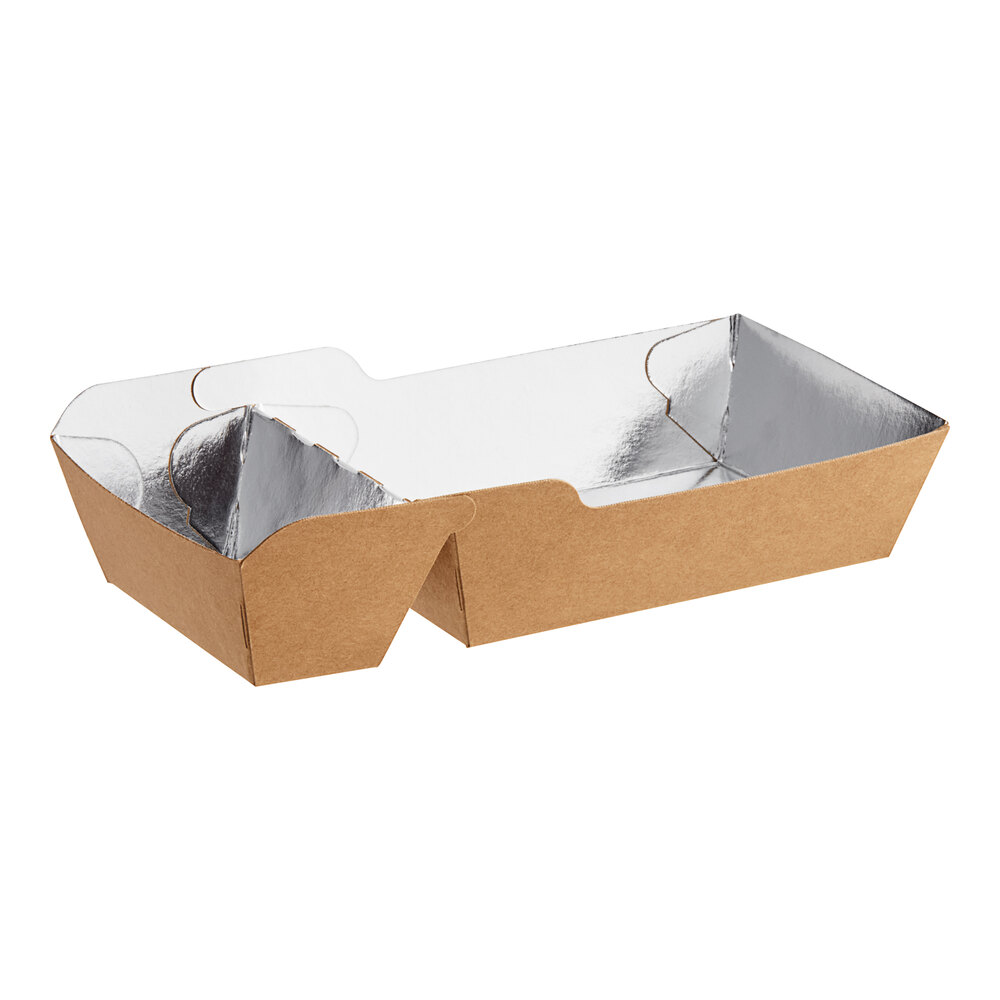 Carnival King 1 lb. Medium Two-Compartment Foiled Paper Food Tray 4 5/16 inch x 2 11/16 inch x 1 3/8 inch - 475/Case