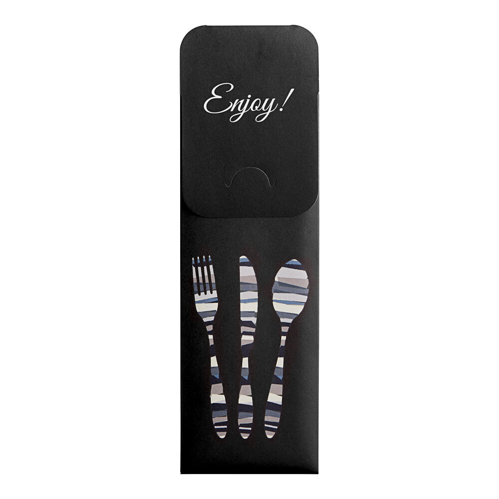 Dinex Black Enjoy Paper Cutlery Caddy 16" x 16" 600/Case