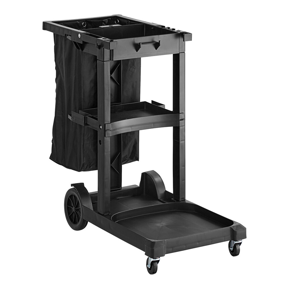 Lavex Black 3Shelf Janitor Cart with Black Vinyl Zippered Bag