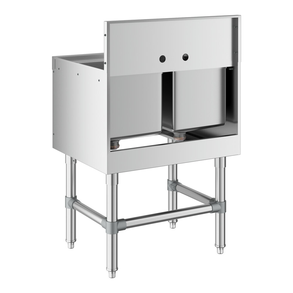 A Regency stainless steel underbar sink with two bowls.