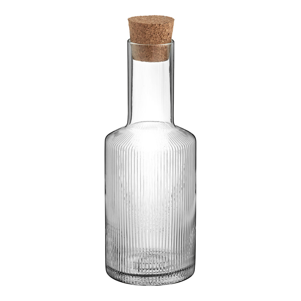 Acopa Lore 26 oz. Fluted Glass Carafe with Cork Lid 6/Case