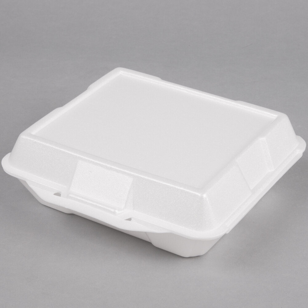 Genpak 23300 9" x 9" x 3" White Hinged Lid Foam Container