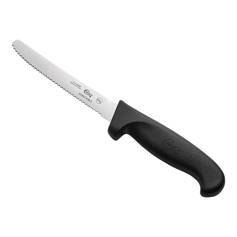 Choice 4 1/2" Serrated Edge Utility / Bar Knife with Black Handle