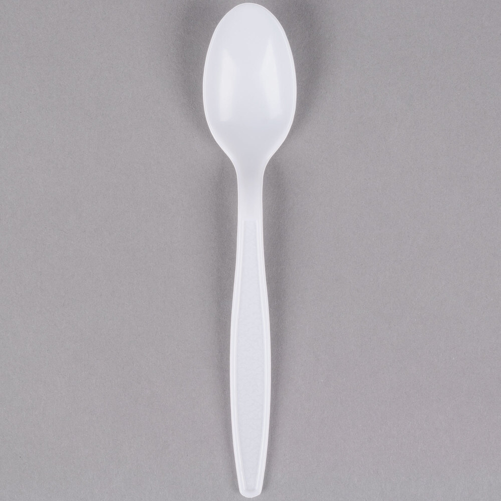 Pack of 100 Heavy Duty Plastic Tablespoons 155mm White 183WHBAG 