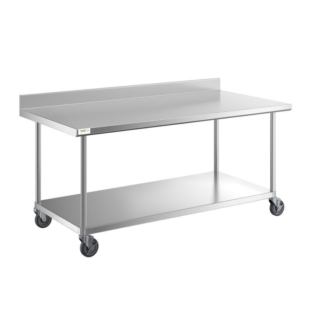 Regency 36 inch x 72 inch 16-Gauge 304 Stainless Steel Commercial Work Table with 4 inch Backsplash, Undershelf, and Casters