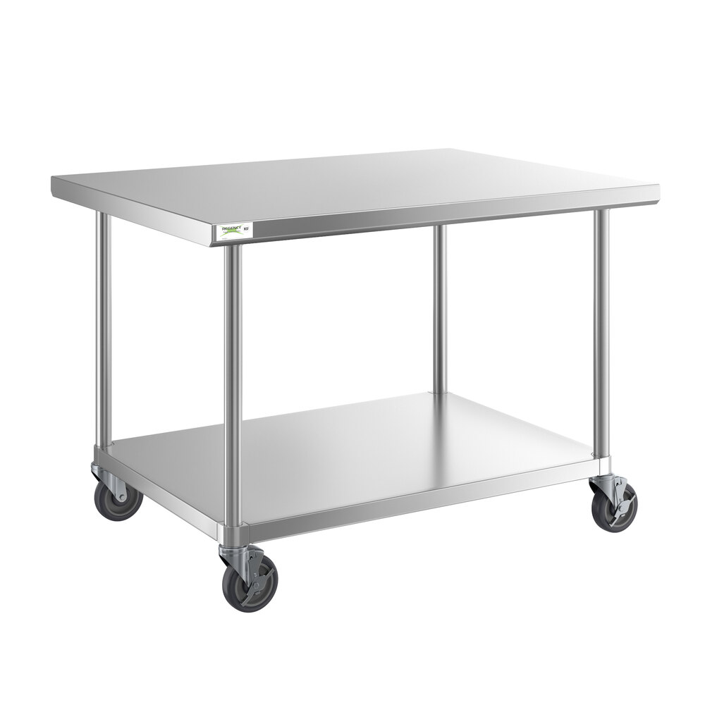 Regency 36 inch x 48 inch 16-Gauge 304 Stainless Steel Commercial Work Table with Undershelf and Casters