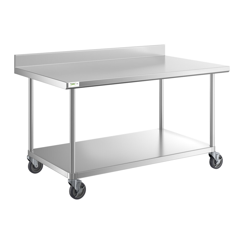 Regency 36 inch x 60 inch 16-Gauge 304 Stainless Steel Commercial Work Table with 4 inch Backsplash, Undershelf, and Casters