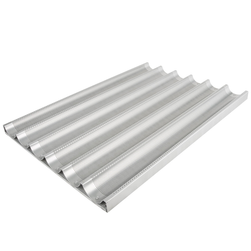 Chicago Metallic 49036 6 Loaf Glazed UniLock Aluminum Baguette / French Bread Pan 25 3/4" x 2