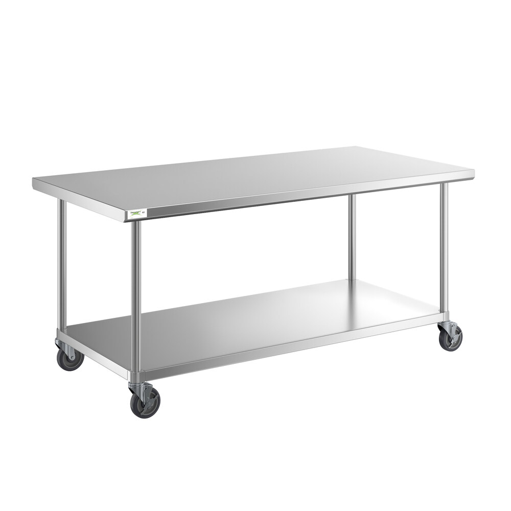 Regency 36 inch x 72 inch 16-Gauge 304 Stainless Steel Commercial Work Table with Undershelf and Casters