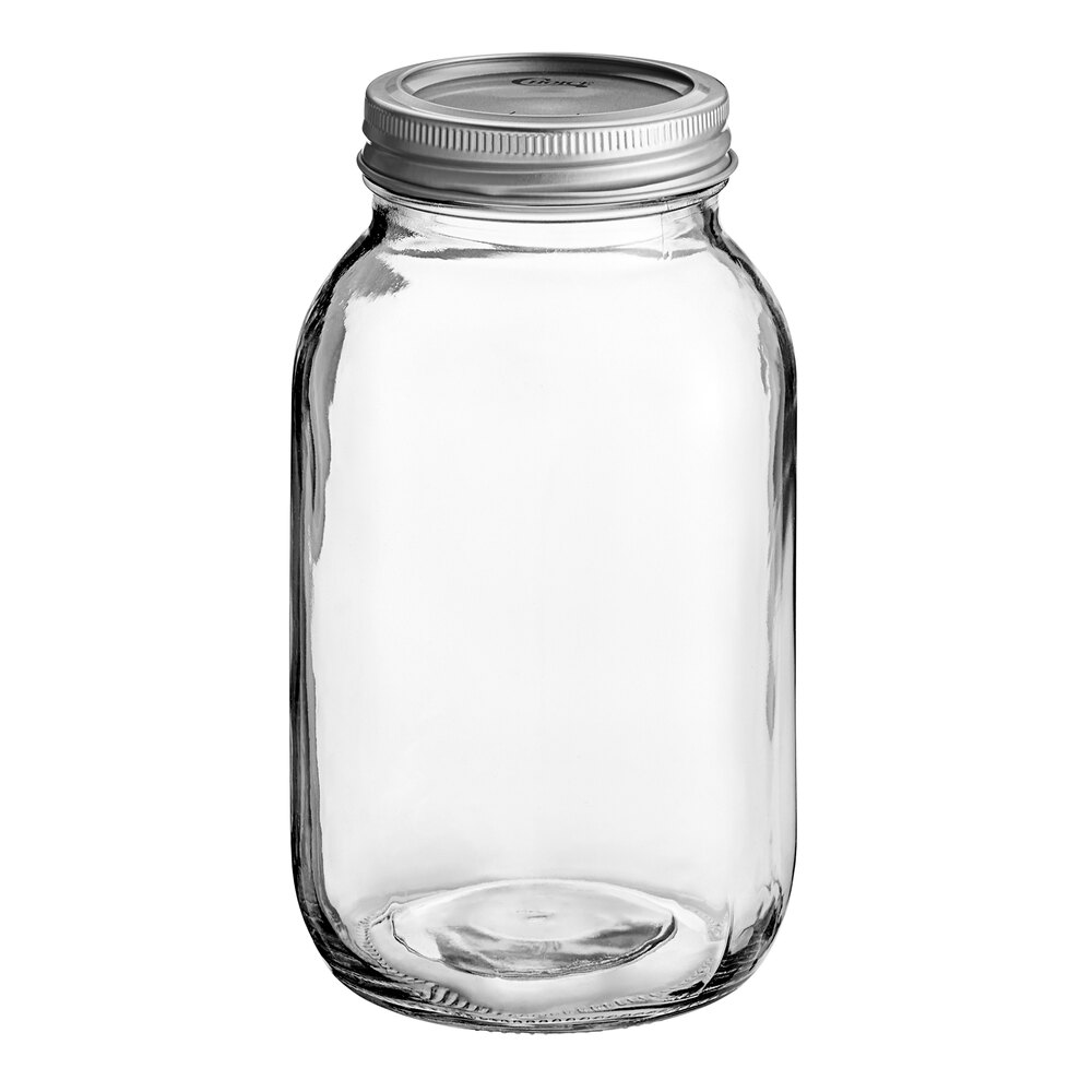 Choice 32 oz. Quart Regular Mouth Glass Canning / Mason Jar with Silver ...