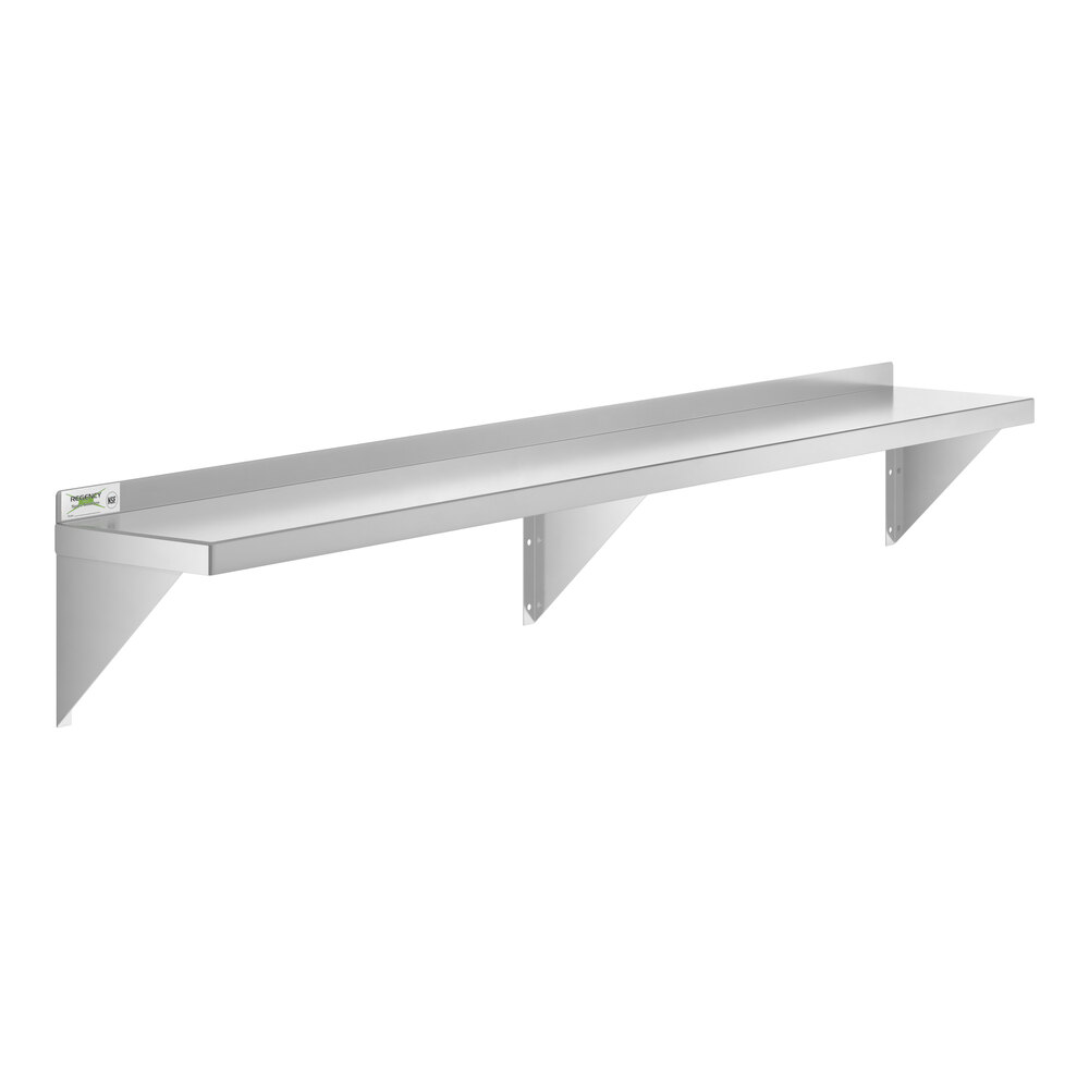 Regency 10 inch x 72 inch 18 Gauge Stainless Steel Solid Wall Shelf