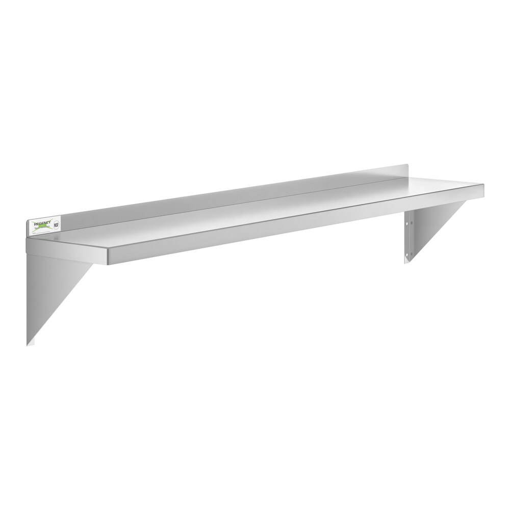 Regency 10 inch x 60 inch 18 Gauge Stainless Steel Solid Wall Shelf