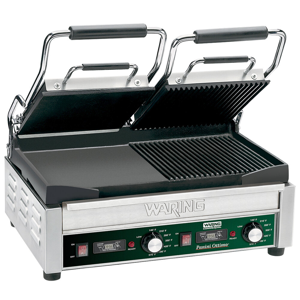Avantco P84 Double Grooved Panini Sandwich Grill 18 3" x 9 1/16" Cooking Surface 