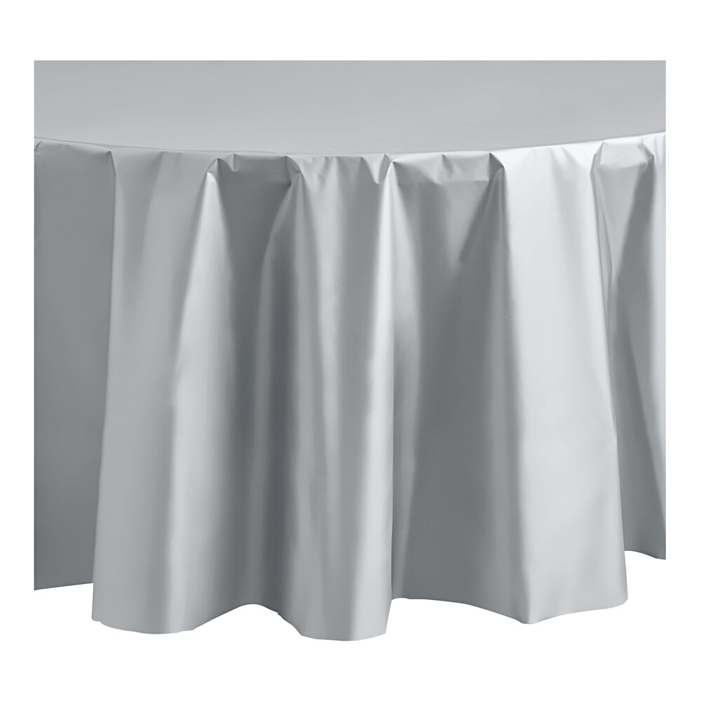 Table Mate 84" Metallic Silver Round Plastic Table Cover 24/Case