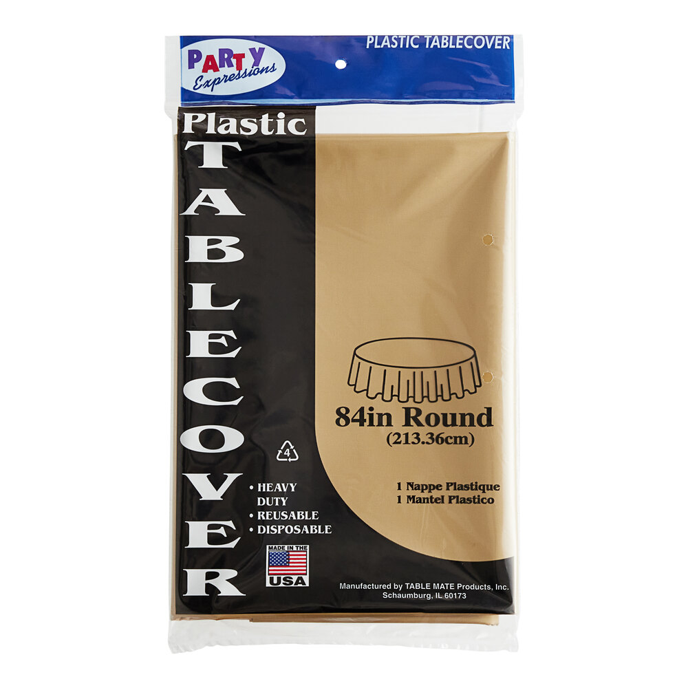 Table Mate 84" Metallic Gold Round Plastic Table Cover 24/Case