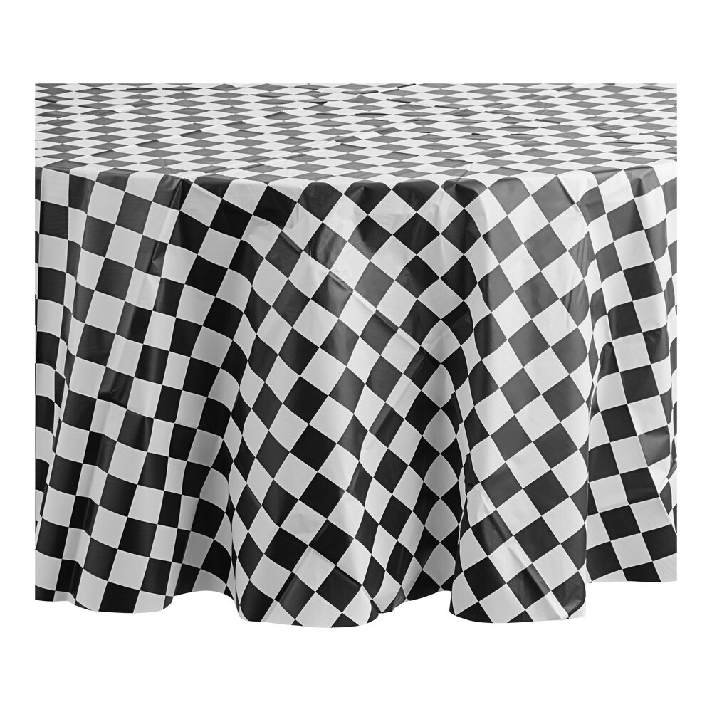 Table Mate 84 Black Checkered Round Plastic Table Cover 24 Case