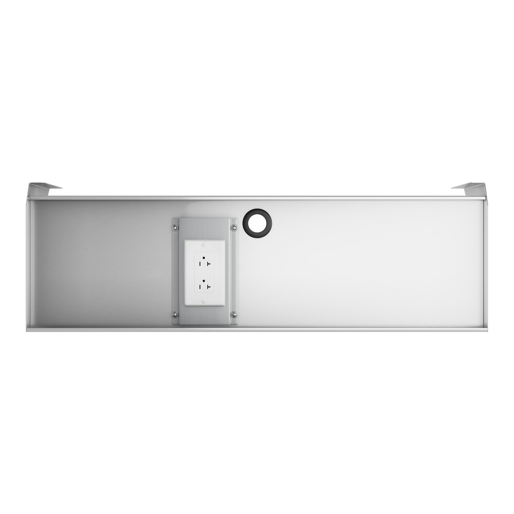 A white and silver rectangular shelf for a Regency underbar blender.