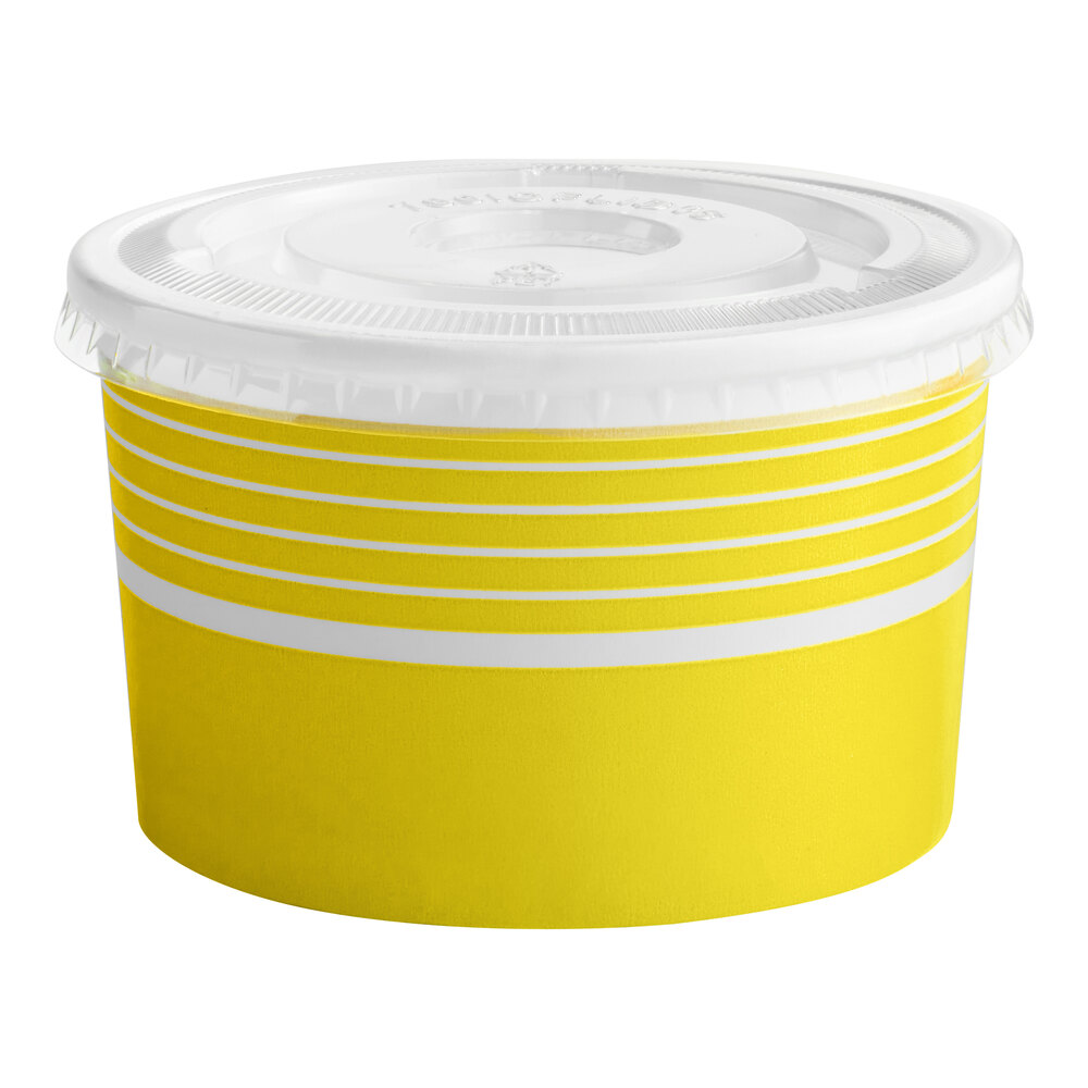 Choice 16 oz. Yellow Paper Frozen Yogurt / Food Cup With Flat Lid 50/Pack