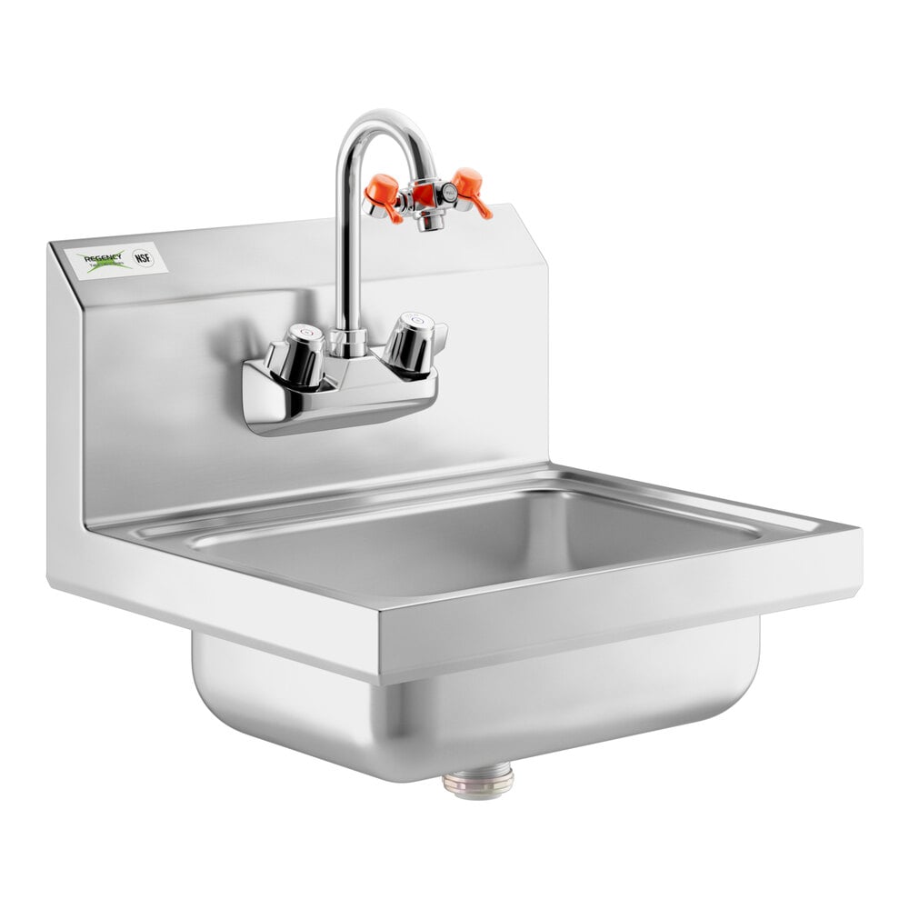 Regency 17 inch x 15 inch Wall Mounted Hand Sink with G1100 Eyewash Station