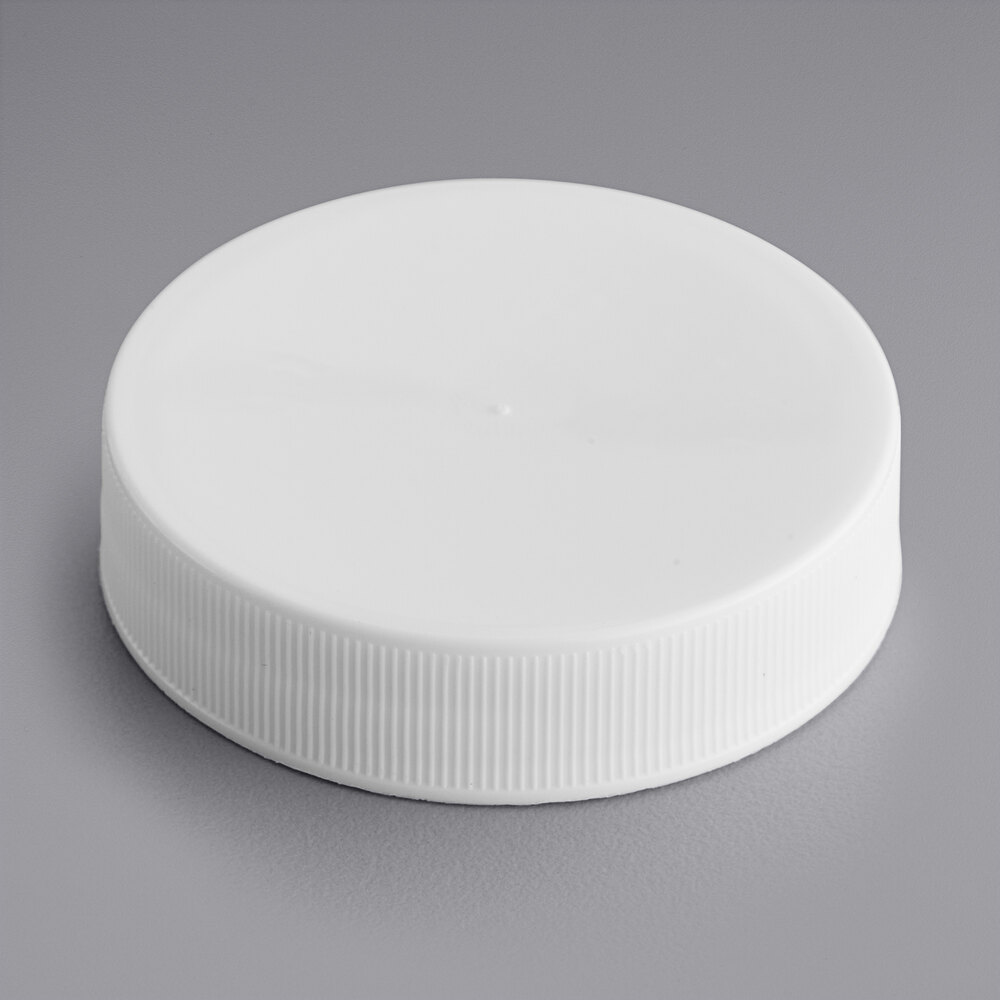 45/400 White Ribbed Plastic Cap with Foam Liner - 100/Pack