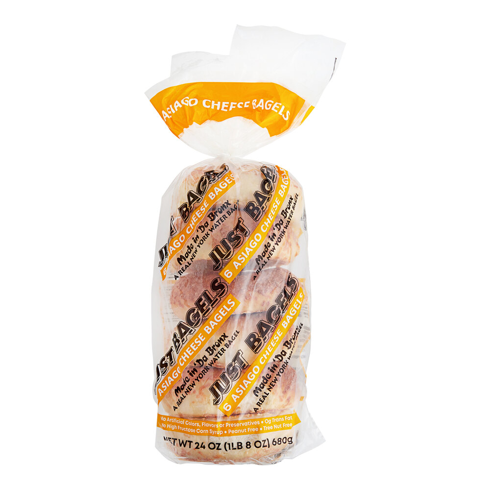 Just Bagels Authentic New York Pre-Sliced Asiago Bagel 4 oz. - 48/Case