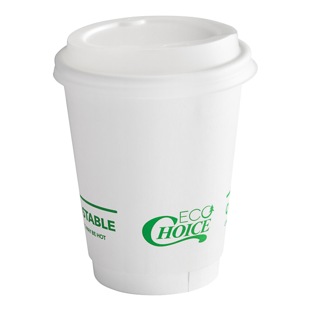 EcoChoice 12 oz. Smooth Double Wall White Compostable Paper Hot Cup and ...