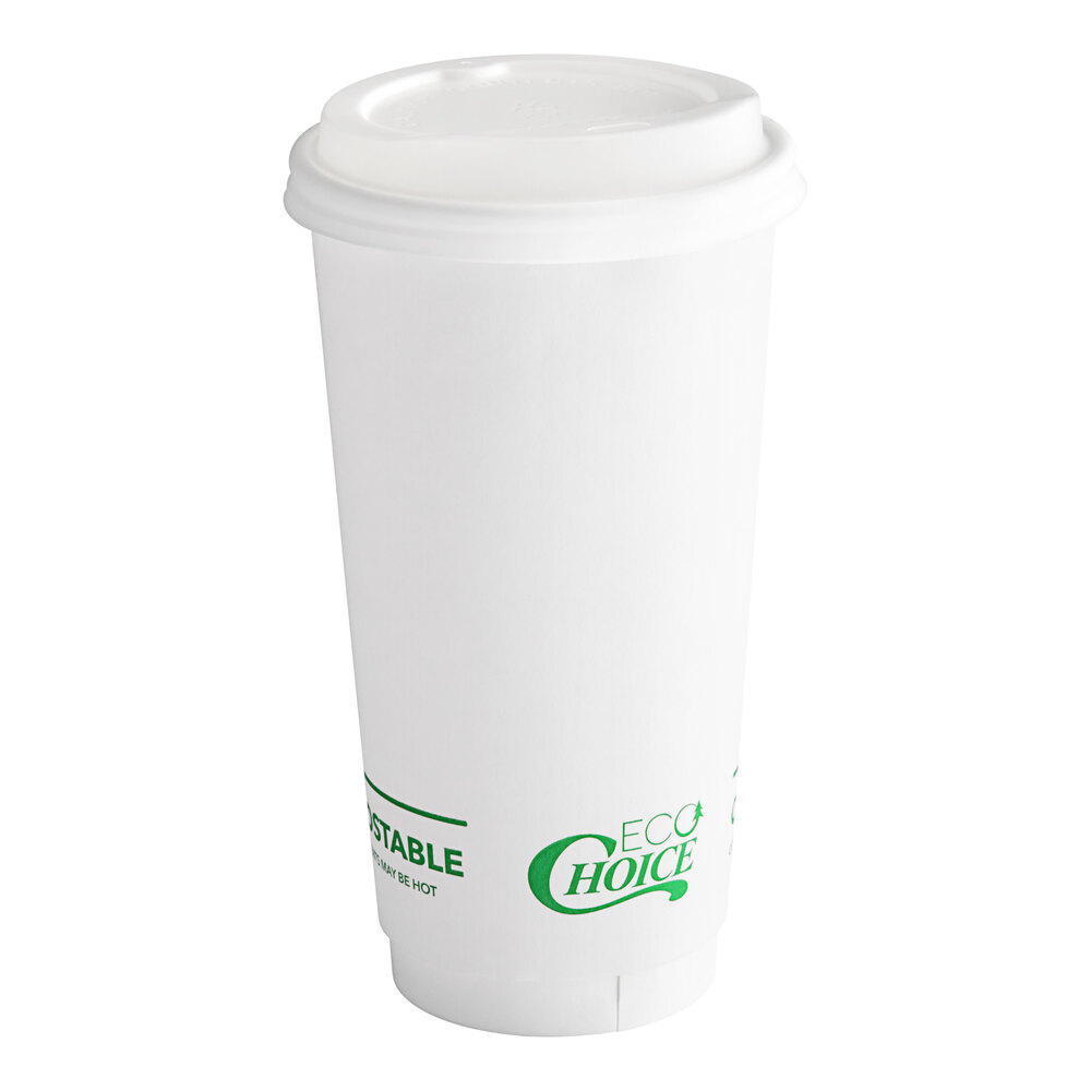 EcoChoice 20 oz. Smooth Double Wall White Compostable Paper Hot Cup and ...