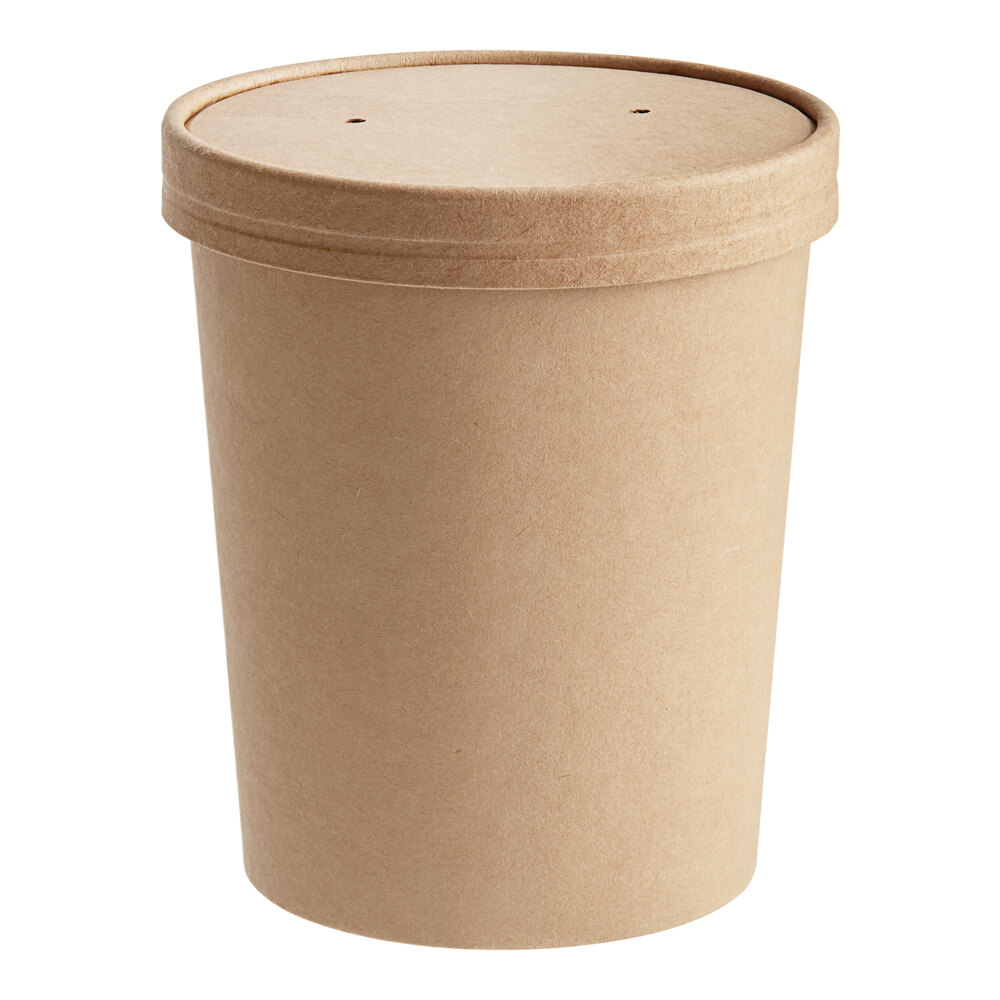 Choice 32 oz. Kraft Poly-Coated Paper Food Cup with Vented Paper Lid ...