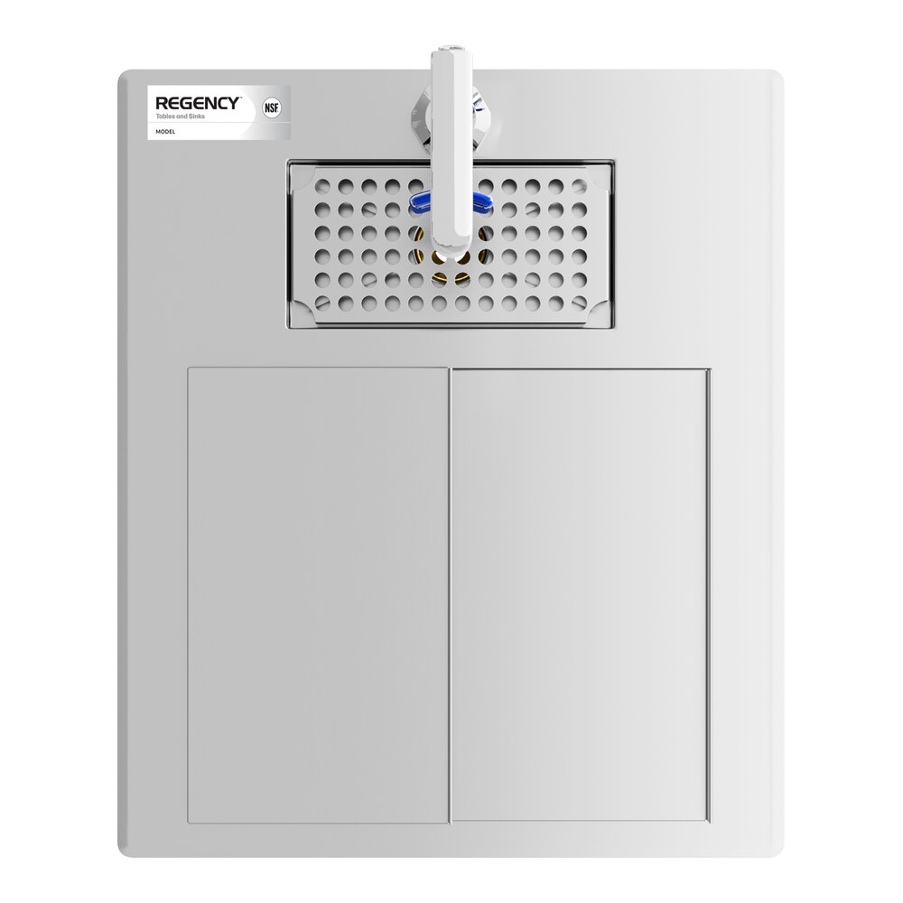 A stainless steel water station with an integrated ice bin, perforated drain area, and a glass filler spout.