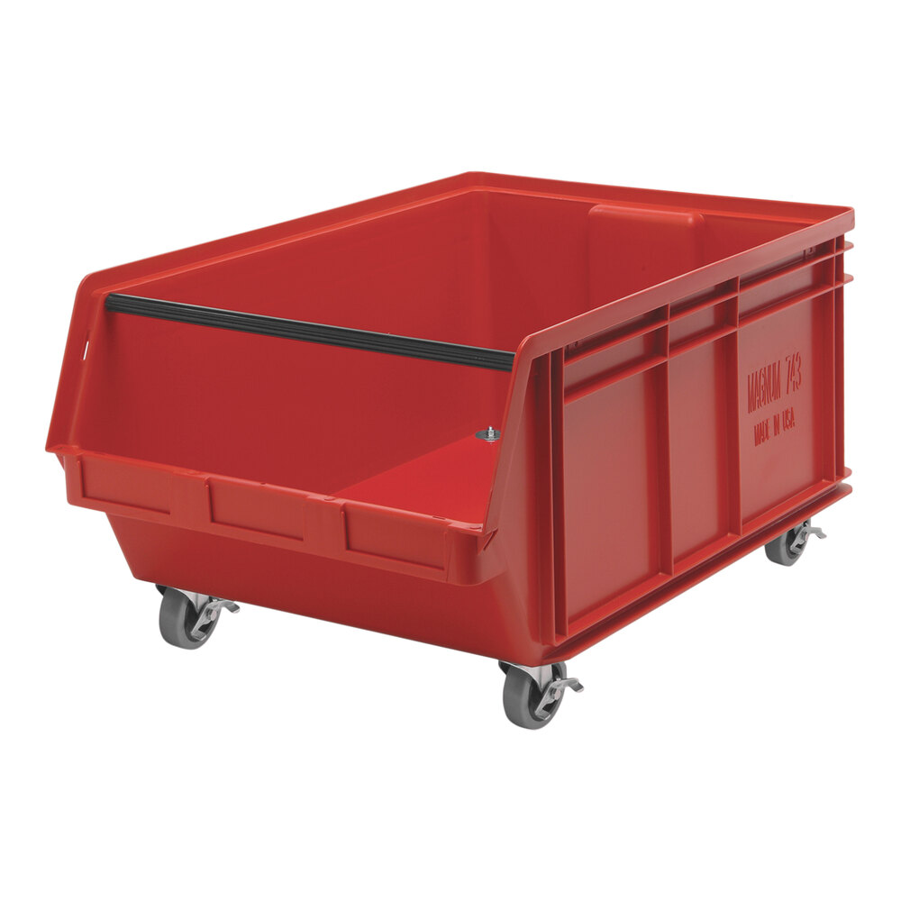 Quantum Magnum 29" x 18 3/8" x 14 7/8" Red Mobile Storage Tote Bin