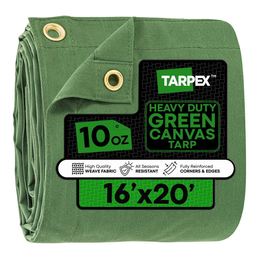 Poly Canvas Example Tarpex 16' x 20' Green Heavy-Duty Weatherproof 10 oz. Poly Canvas Tarp ...
