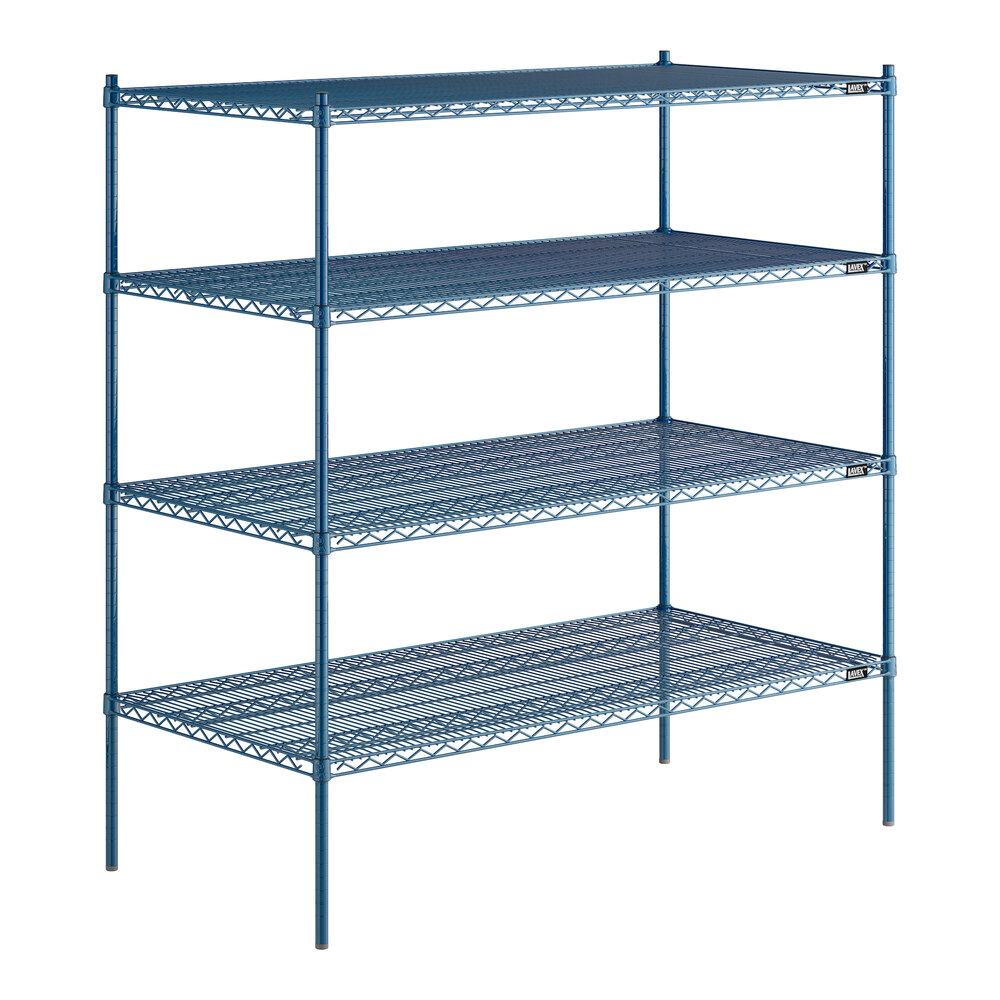 Lavex Pro 30" x 60" NSF Blue Epoxy Heavy-Duty 4-Shelf Kit with 64 ...