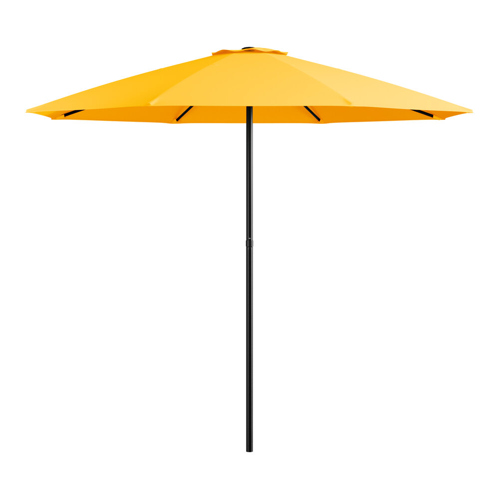 adjustable patio umbrella canary Lancaster Table & Seating 7 1/2' Round Canary Yellow Push Lift Black Steel  Umbrella