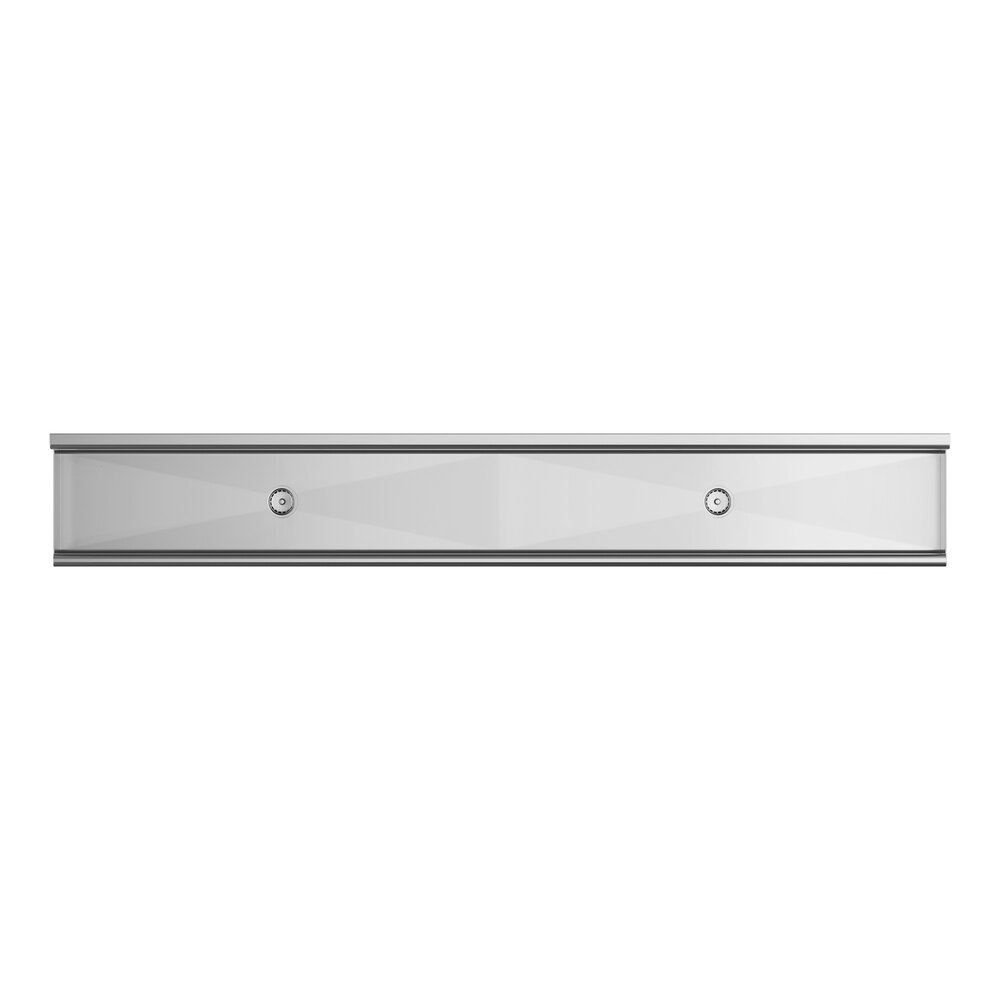A long, rectangular metallic fixture with two visible circular openings on its front panel, likely designed for wall mounting.