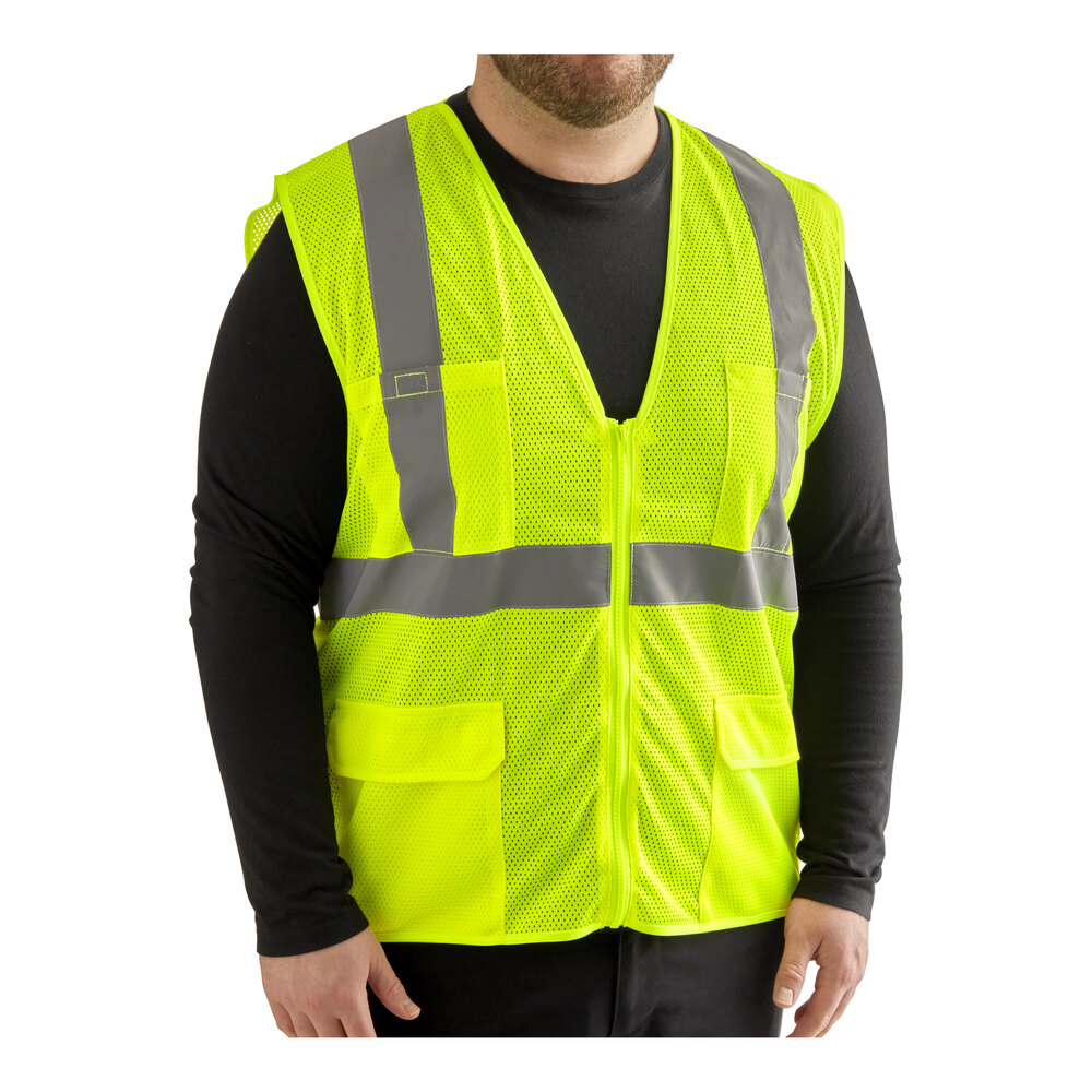 Lavex Lime Class 2 High Visibility Surveyor's Mesh Safety Vest - Large