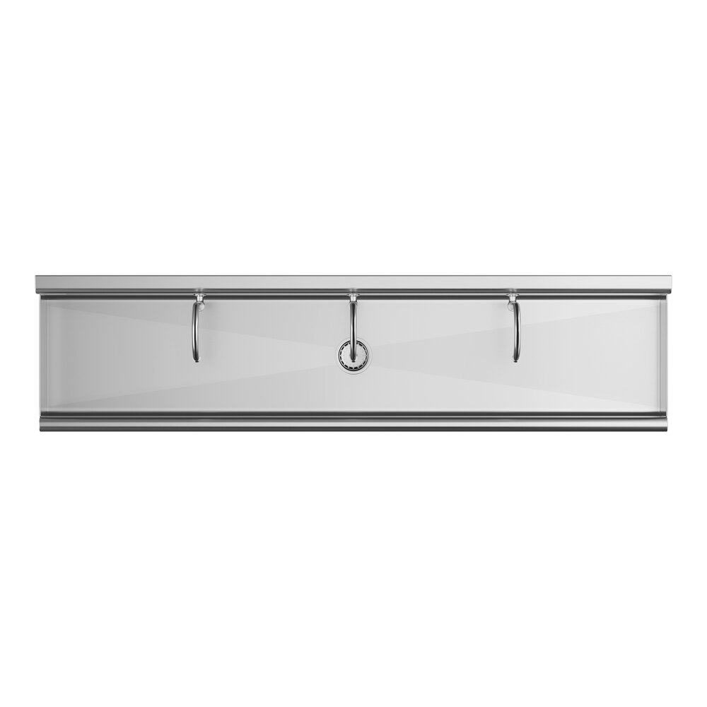 A rectangular stainless steel fixture with three evenly spaced, downward-curving faucets and a sleek, modern design.