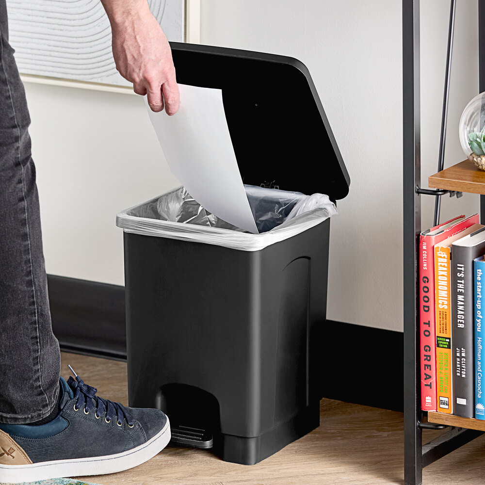 16 Qt. / 4 Gallon Black Rectangular Step-On Trash Can