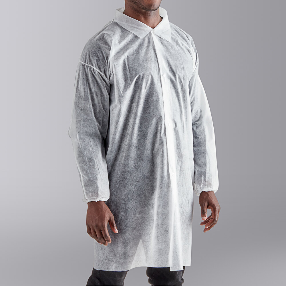 Cordova White Economy Weight Polypropylene Lab Coat with Elastic