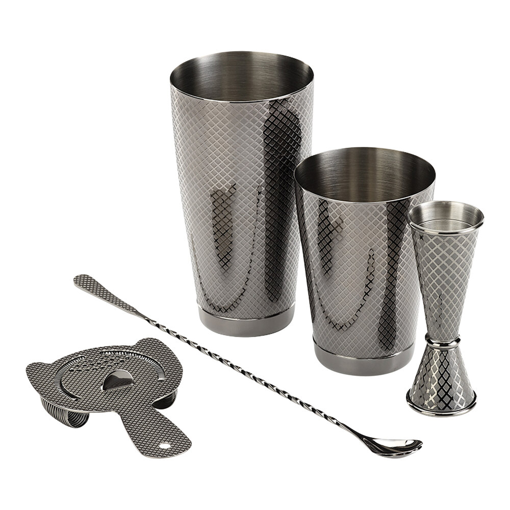 Barfly® 5Piece Gun Metal Black Diamond Lattice Cocktail Kit M37206BK