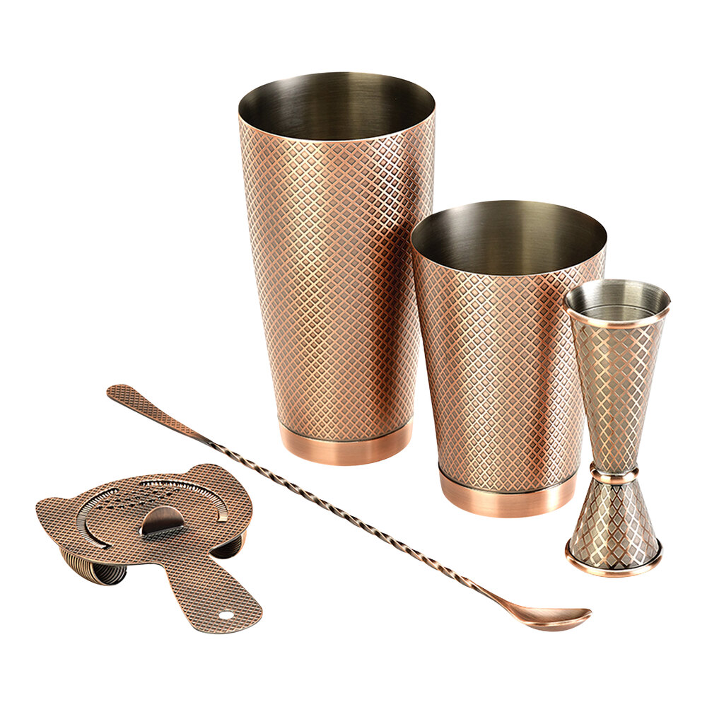 Barfly® 5Piece Antique Copper Diamond Lattice Cocktail Kit M37206ACP