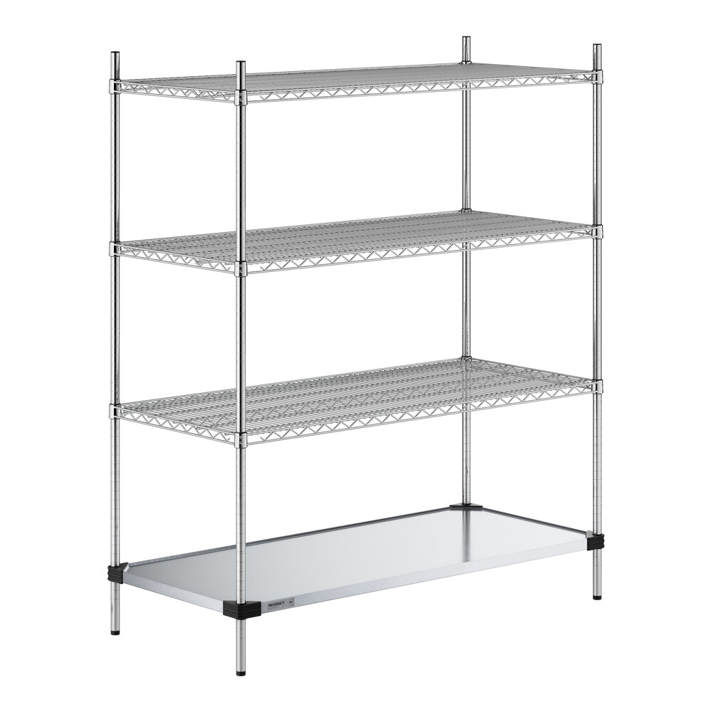 A Regency chrome wire shelving unit with three shelves.