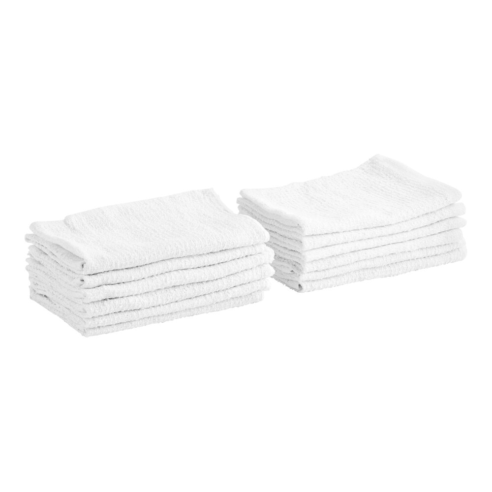 Hospeco Qwick Wick 15 x 18 18 oz. White Cotton Ribbed Terry Bar Towel - 12/Pack
