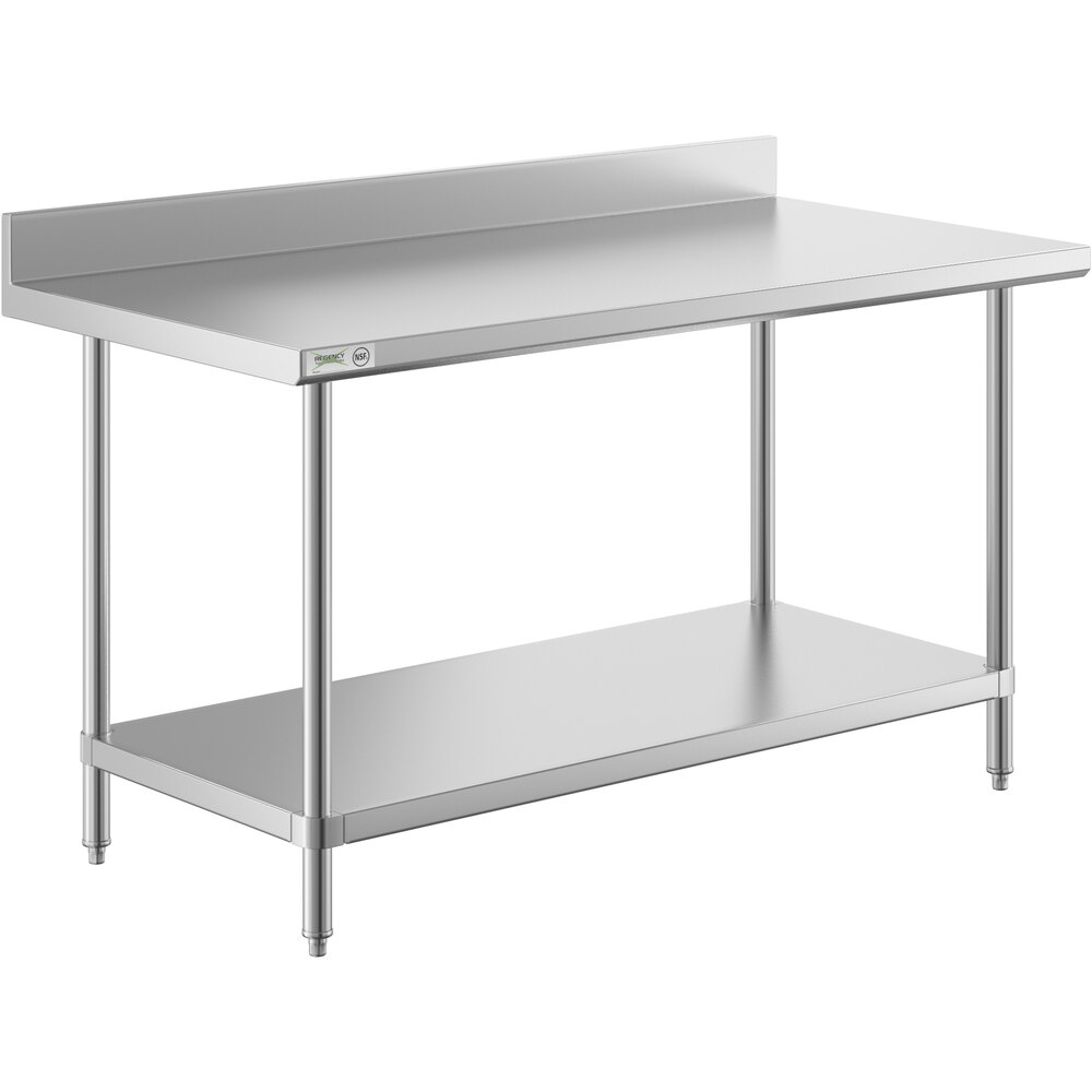 Regency 30 inch x 60 inch 16-Gauge Stainless Steel Commercial Work Table with 4 inch Backsplash and Undershelf