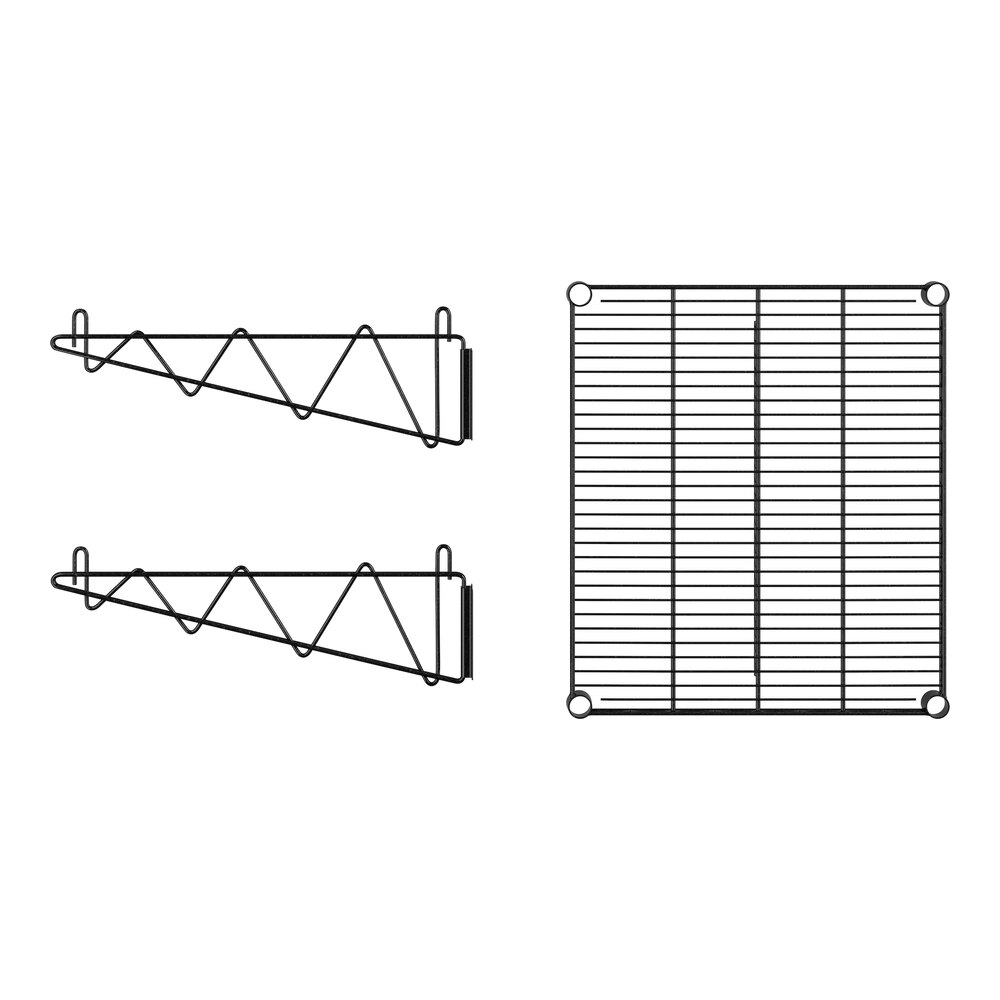 A black Regency wire shelf.