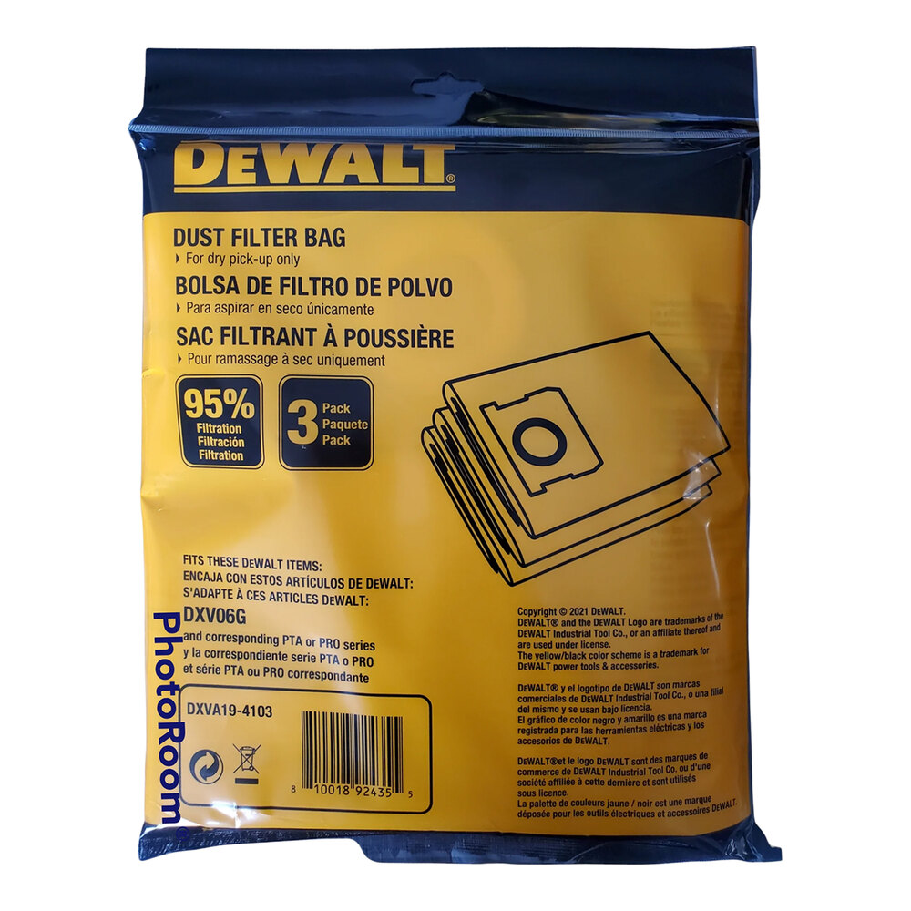 DeWalt DXVA194103 Disposable Dust Filter Bag for DXV06G 3/Pack