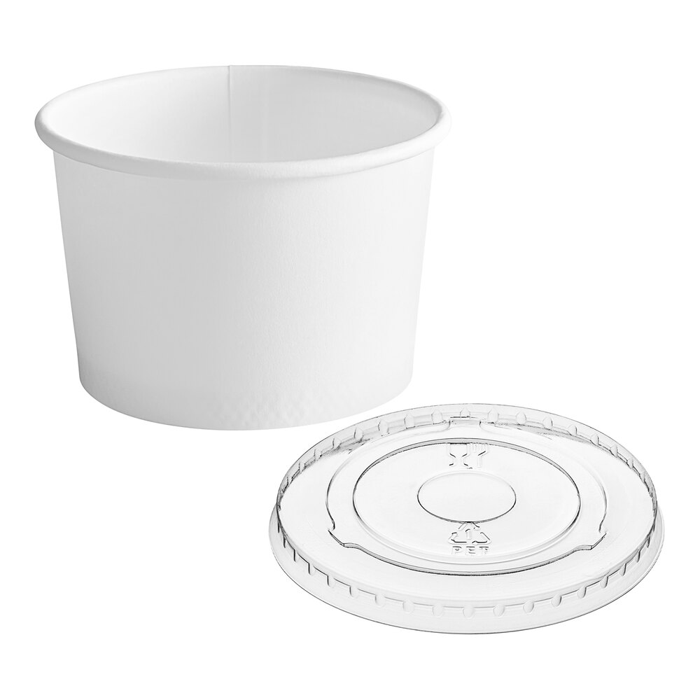 Choice 4 oz. White Paper Frozen Yogurt / Food Cup with Flat Lid - 50/Pack