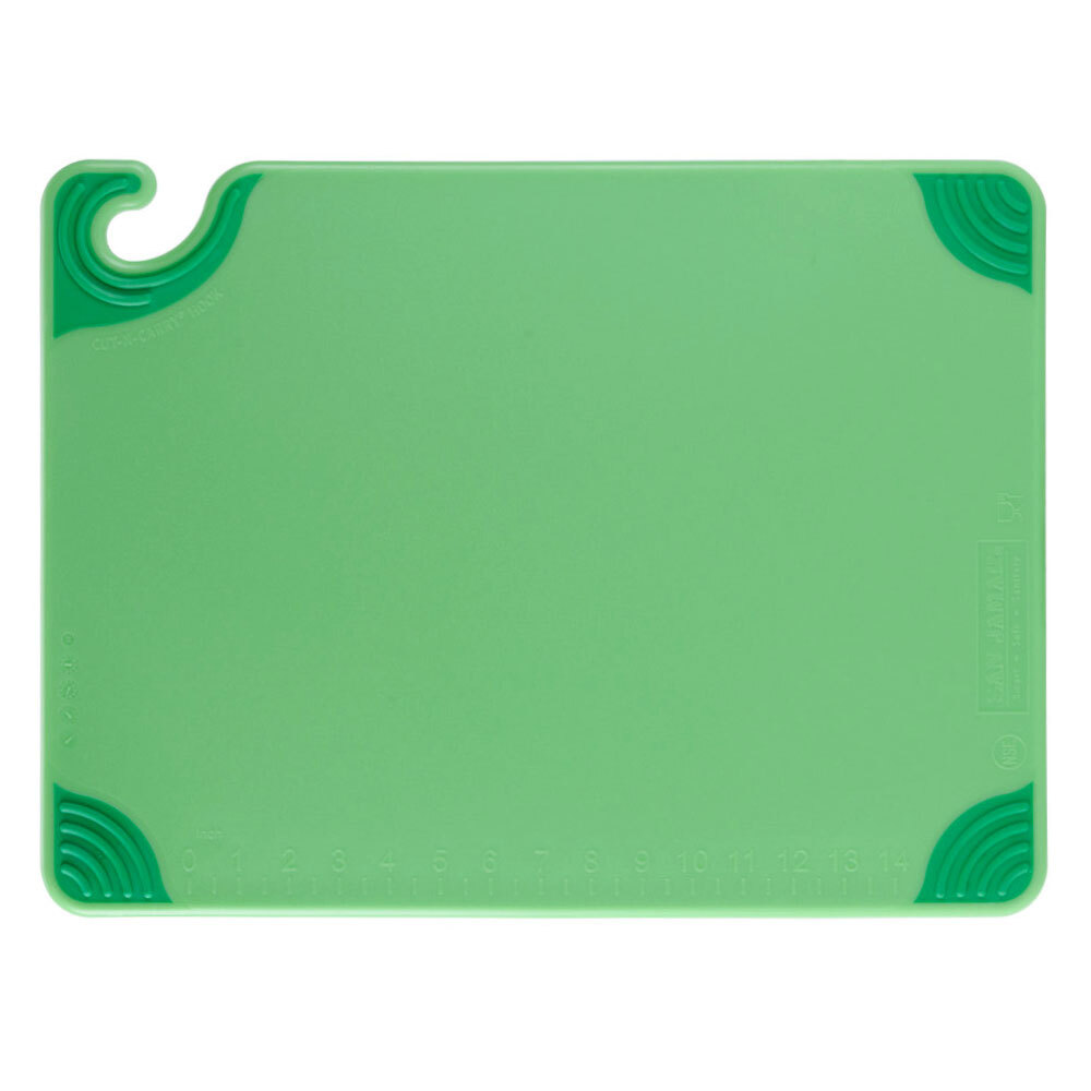 San Jamar Saf-T-Grip 18" x 12" x 1/2" Green Cutting Board with Hook