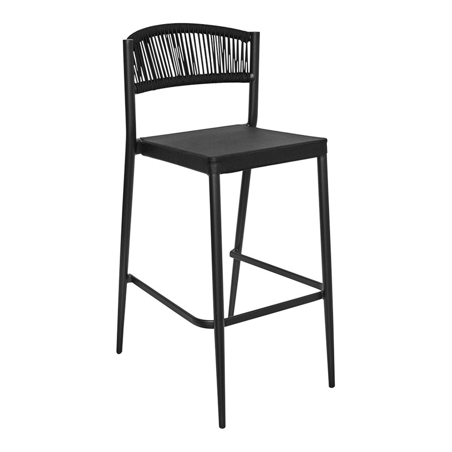 BFM Tahiti Black Aluminum Outdoor Stacking Barstool with Black ...