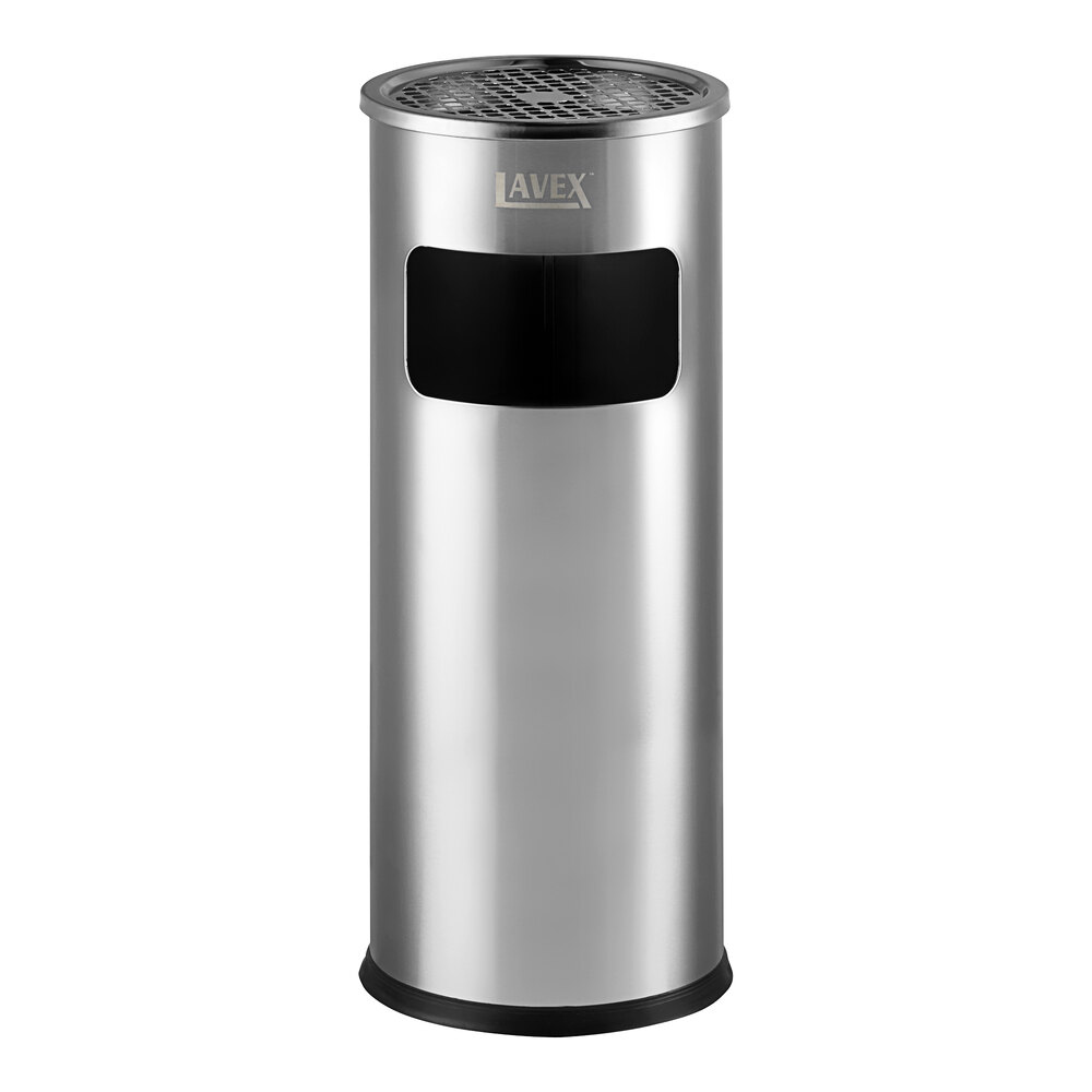 metal cigarette bucket 3 Gallon Stainless Steel Round Freestanding Cigarette Receptacle with Front  Access Trash Can