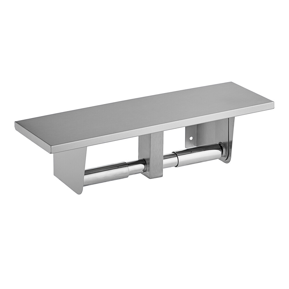 Two-Roll Stainless Steel Toilet Tissue Dispenser with Utility Shelf